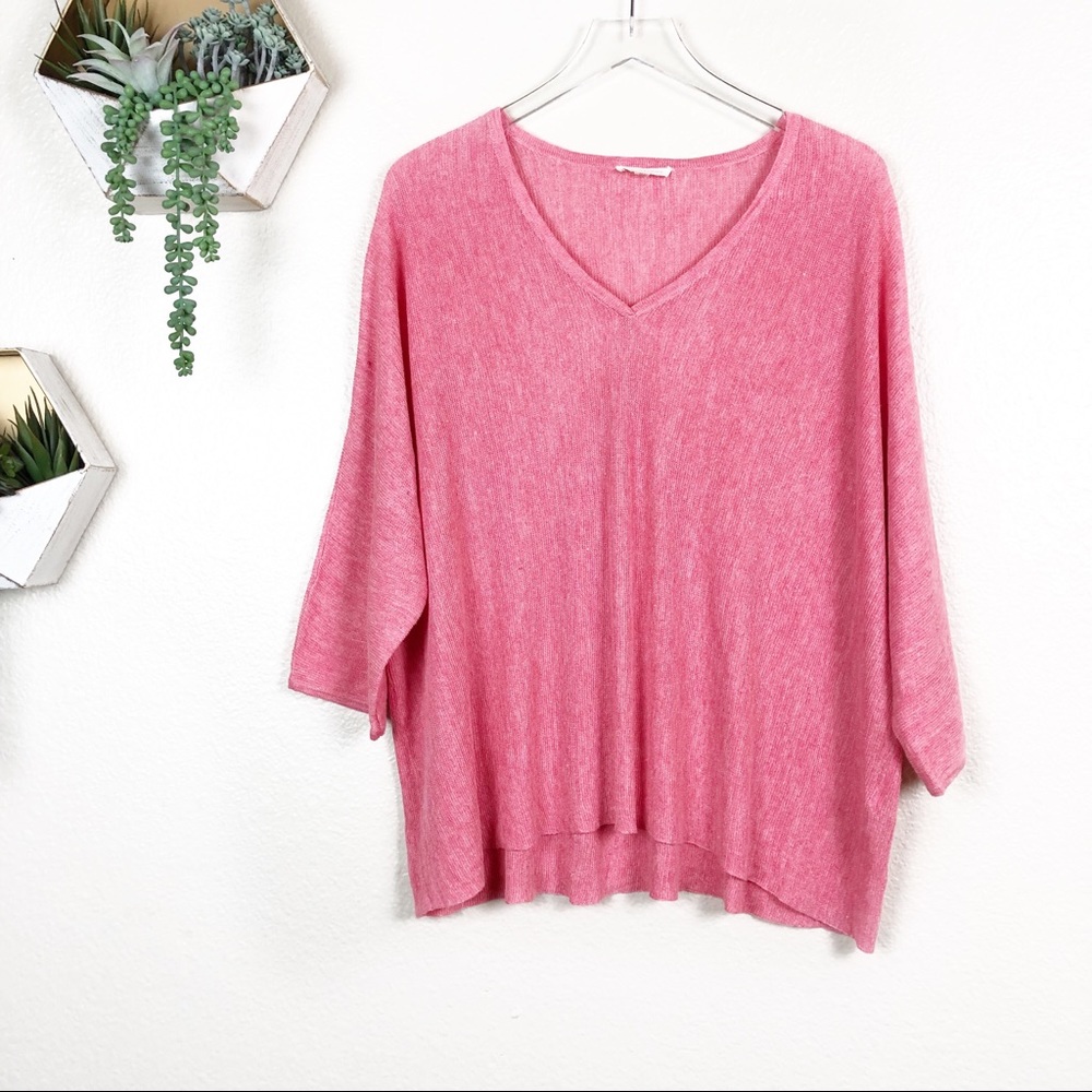 Eileen Fisher pink linen short sleeve shirt